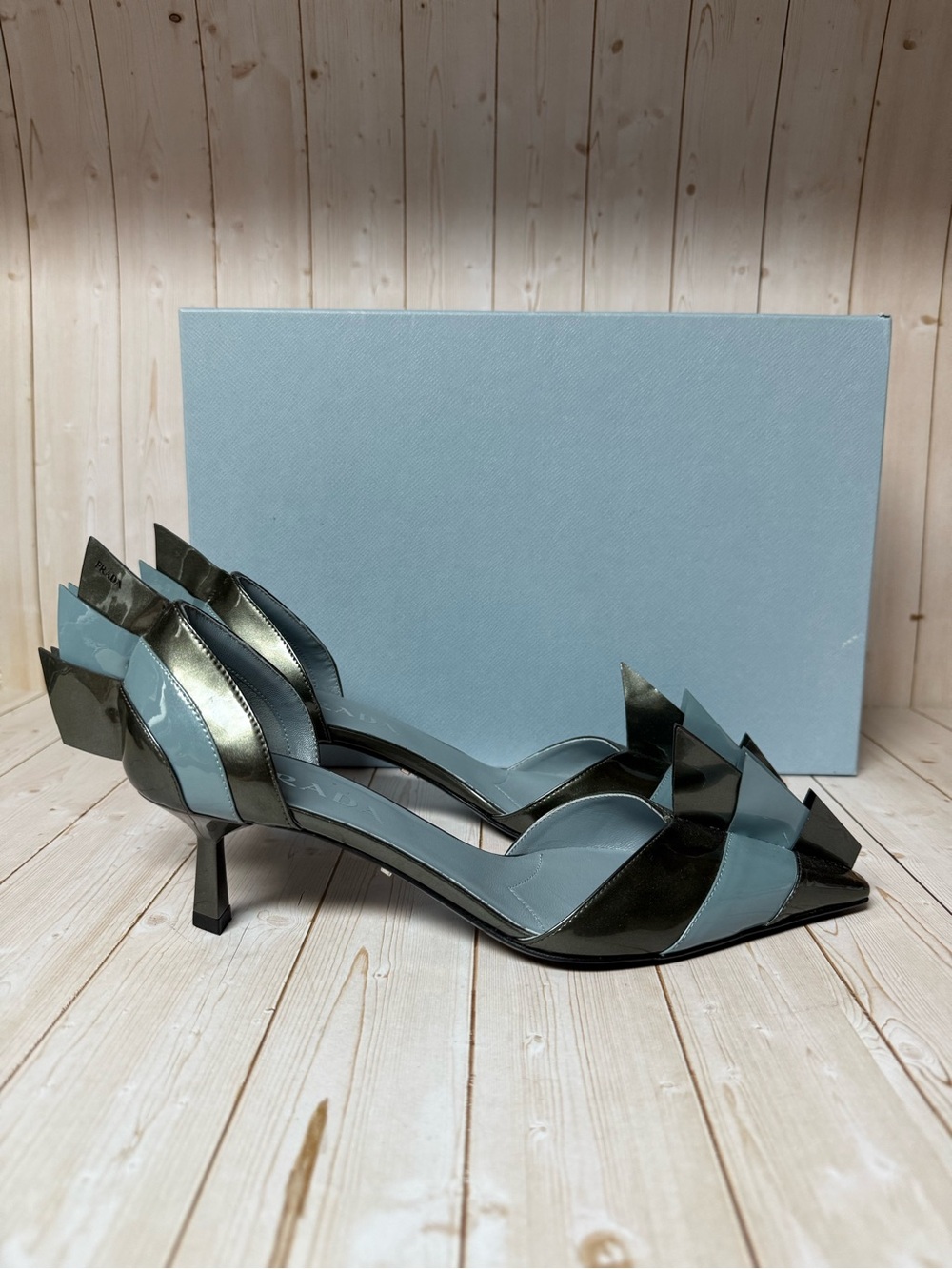 Prada Colorblock Pointed Toe d’Orsay Pumps Blue/Dark Grey Sz 37.5 / 7.5 - Picture 3 of 15